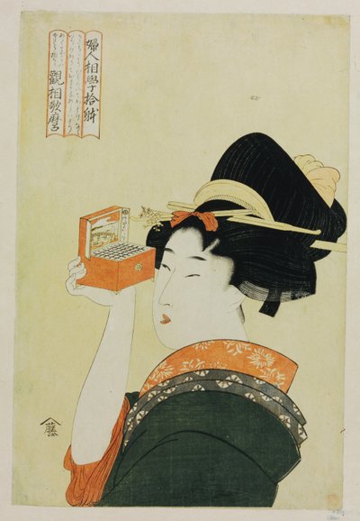 Une jeune fille regardant à travers un Nozoki Megane, "Lanterne magique", de la série "Dix formes de physionomies féminines" - Kitagawa Utamaro