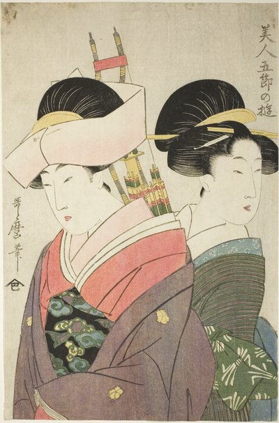 Beauté et servante le jour du Nouvel An, de la série Plaisirs pour les beautés des cinq jours de fête, vers 1800 - Kitagawa Utamaro