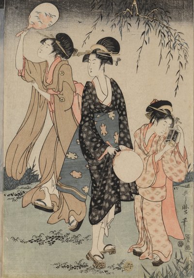 Attraper des Lucioles sous un Saule (centre) - Kitagawa Utamaro