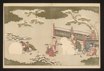 Garçons chinois jouant dans la neige - Kitagawa Utamaro
