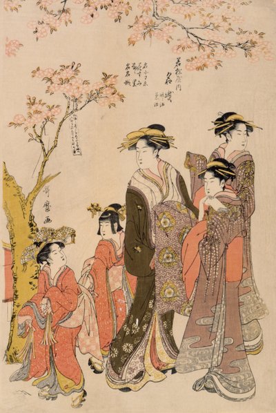 Courtisanes se promenant sous les cerisiers, vers 1789 (estampe sur bois) (détail) - Kitagawa Utamaro