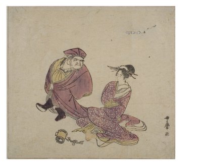 Daikoku (debout) en conversation avec une dame assise, c.1758-1806 - Kitagawa Utamaro