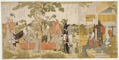Profiter de la fraîcheur dans un jardin - Kitagawa Utamaro