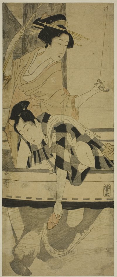 Pêche sous un pont - Kitagawa Utamaro
