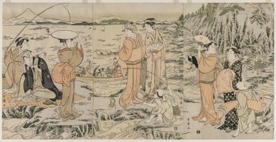 Pêche sur le rocher de la planche à découper à Enoshima - Kitagawa Utamaro