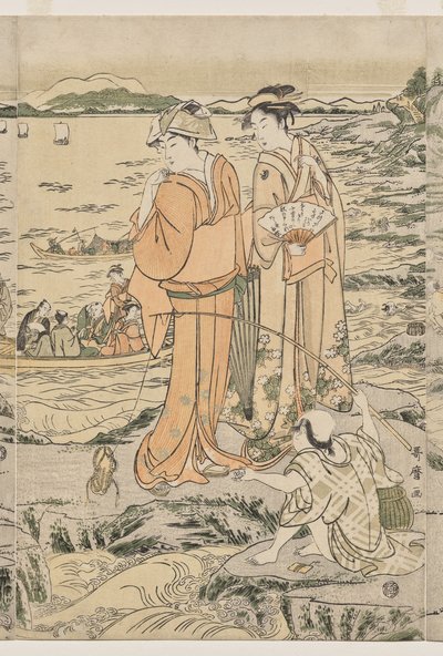 Pêche sur le rocher de la planche à découper à Enoshima - Kitagawa Utamaro