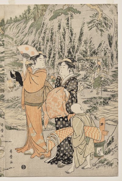 Pêche sur le rocher de la planche à découper à Enoshima - Kitagawa Utamaro