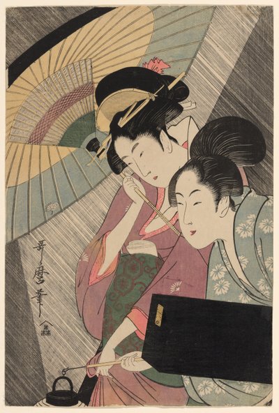 Geisha et Serviteur par une nuit pluvieuse - Kitagawa Utamaro