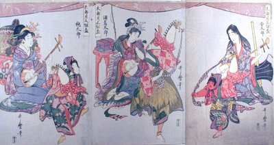 Kintaro, Urashimataro et Momotaro, du triptyque "Ensemble de trois coupes à saké pour le premier mois (Tarozuki mitsugumi sakazuki)" - Kitagawa Utamaro