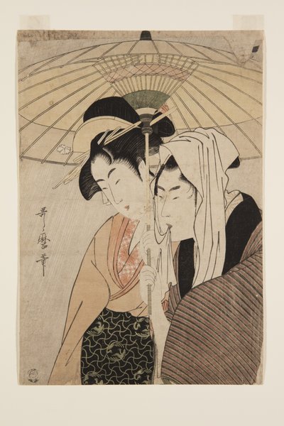 Homme et femme sous un parapluie - Kitagawa Utamaro