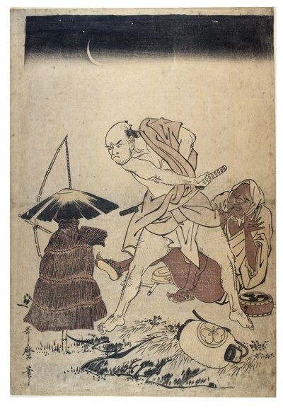 Un homme menace un épouvantail par une nuit sombre, vers 1758-1806 - Kitagawa Utamaro