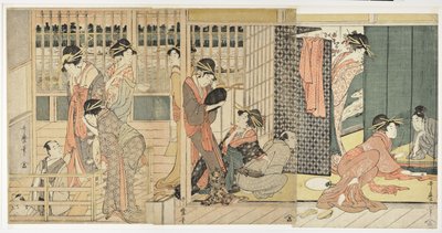Séparation matinale aux logements temporaires du quartier des plaisirs, 1801 - Kitagawa Utamaro
