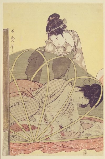 Mère allaitant un bébé sous une moustiquaire - Kitagawa Utamaro