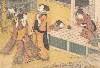 Jeux du Nouvel An, du livre imprimé Fleurs des Quatre Saisons Shiki no hana - Kitagawa Utamaro