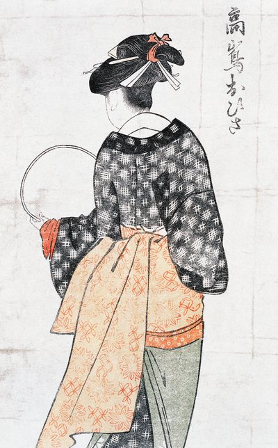 Ohisa de la maison de thé Takashima, femme en kimono avec éventail, estampe ukiyo-e par Kitagawa Utamaro (1753-1806), gravure sur bois, civilisation japonaise, période Edo - Kitagawa Utamaro