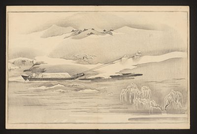 Tirer un bateau le long de la rivière - Kitagawa Utamaro