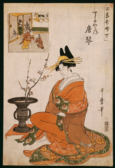 La courtisane, Karakoto du Chojiya, assise près d