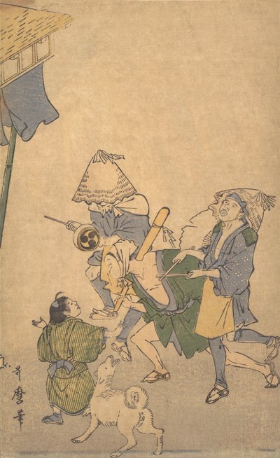 Trois fêtards des classes inférieures, portant des chapeaux Komuso..., fin 18e-début 19e siècle - Kitagawa Utamaro