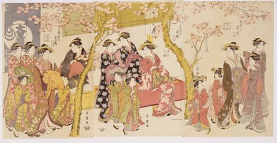 Trois groupes de courtisanes avec leurs Shinzo et Kamuro - Kitagawa Utamaro
