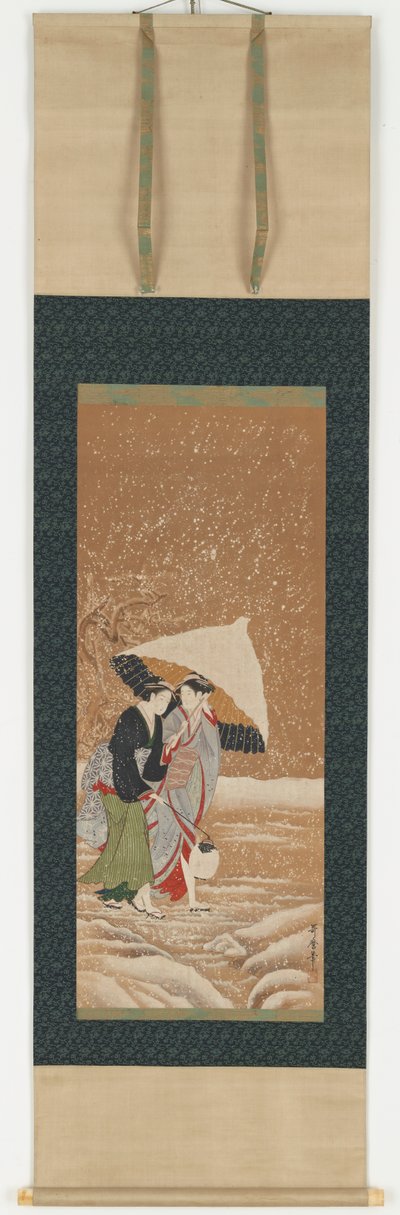Deux filles sous un parapluie dans une tempête de neige, 1753-1806 - Kitagawa Utamaro