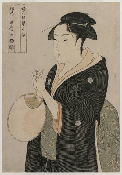 Femme tenant un éventail de la série Dix aspects de la physionomie des femmes - Kitagawa Utamaro