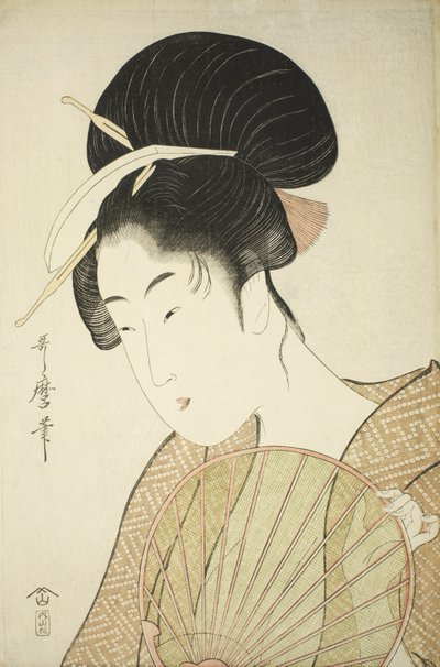 Femme tenant un éventail rond, vers 1797 - Kitagawa Utamaro