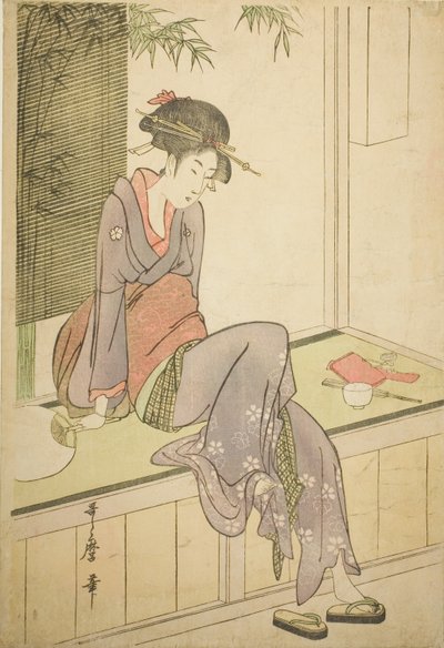 Femme assise sur la véranda - Kitagawa Utamaro