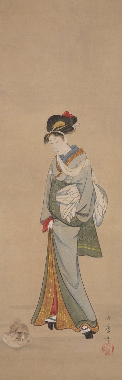 Femme avec des chiots - Kitagawa Utamaro