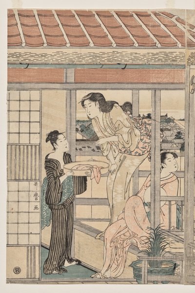 Femmes étendant le linge à sécher sur un balcon - Kitagawa Utamaro