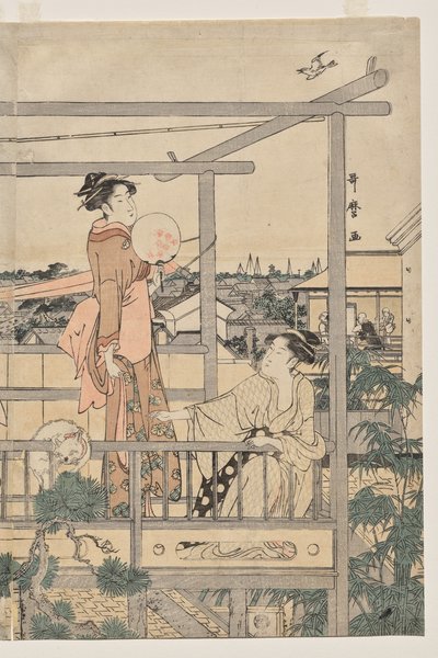 Femmes Suspendant du Linge à Sécher sur un Balcon - Kitagawa Utamaro