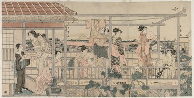 Femmes étendant du linge à sécher sur un balcon - Kitagawa Utamaro