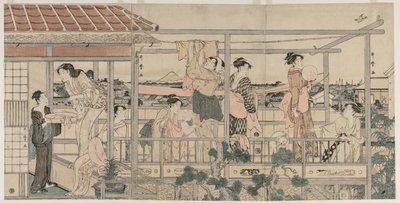 Femmes étendant du linge à sécher sur un balcon, début des années 1790 - Kitagawa Utamaro