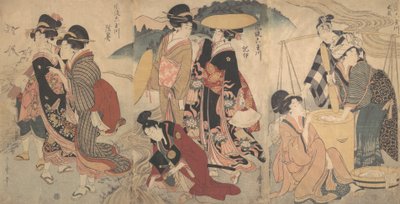 Femmes et homme à la campagne, une fête - Kitagawa Utamaro