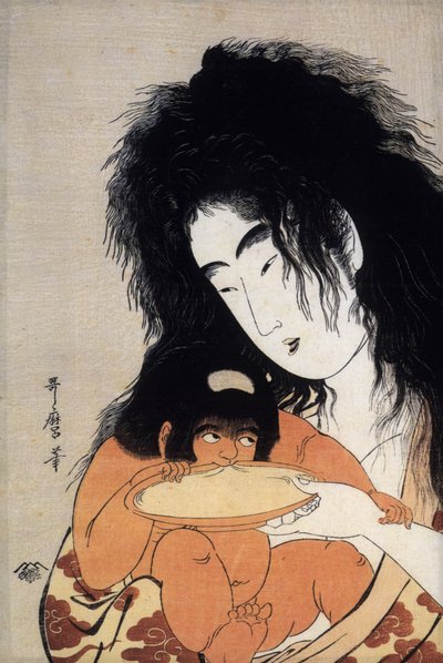 Yamauba et son fils Kintaro, timbre japonais, c.1804-05 - Kitagawa Utamaro