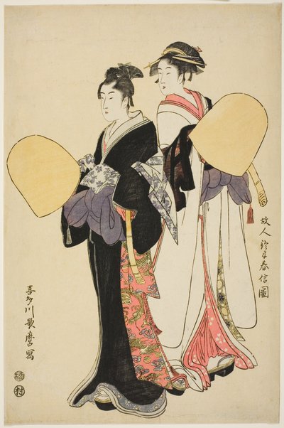 Jeune couple habillé en moines mendiants - Kitagawa Utamaro