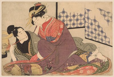 Jeune homme fumant avec une courtisane - Kitagawa Utamaro