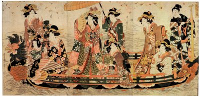 Observation des cerisiers en fleurs Hanami, début du 19ème siècle - Kitagawa Utamaro II