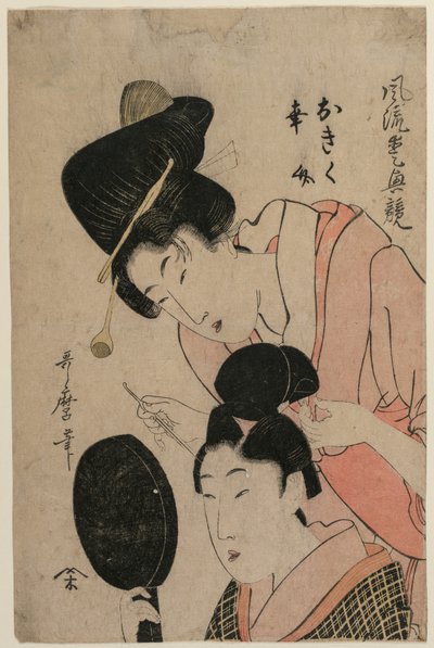 Les Amants Okiku et Kozuke (de la série Une comparaison élégante des traits charmants) - Kitagawa Utamaro II