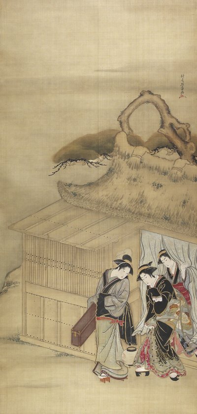 Nikuhitsu ukiyo-e : Geisha en route pour un rendez-vous nocturne, vers 1784 - Kitao Masanobu