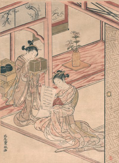 Courtisane et jeune assistante dans un salon par Kitao Shigemasa - Kitao Shigemasa