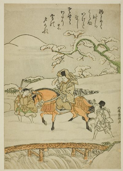 Traversée du pont à Sano - Kitao Shigemasa