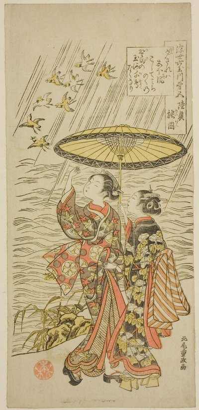 N° 5 : Rivière Noda dans la province de Mutsu, de la série "Six rivières précieuses du monde flottant (Ukiyo Mu Tamagawa)" - Kitao Shigemasa