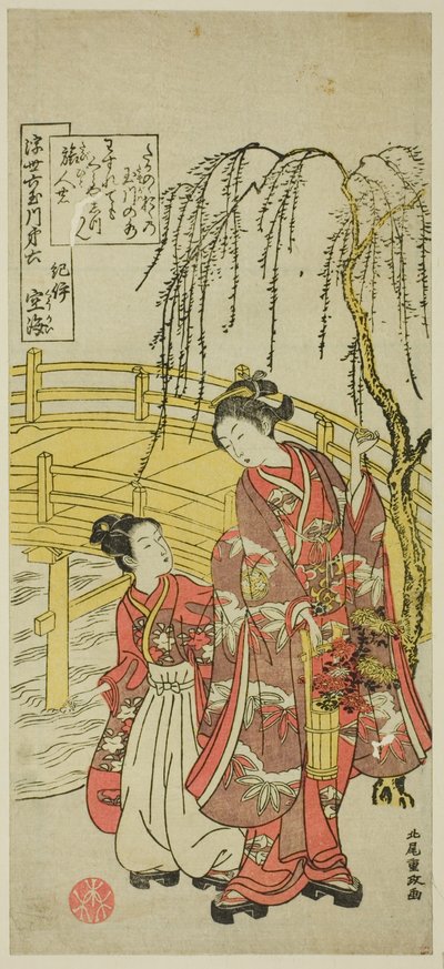 No. 6 : Rivière Tama de Koyasan dans la province de Kii, de la série "Six rivières précieuses du monde flottant (Ukiyo Mu Tamagawa)" - Kitao Shigemasa