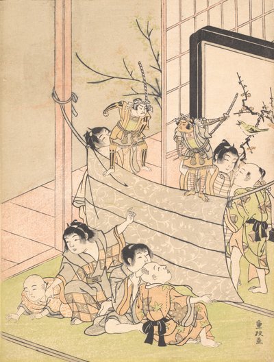 Jeunes garçons jouant un spectacle de marionnettes - Kitao Shigemasa