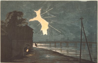 Tonnerre et éclair sur le pont Onmaya - Kiyochika Kobayashi