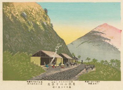 Maison du saké doux au pied de la montagne. Hakone, 18:00 un jour de printemps - Kiyochika Kobayashi