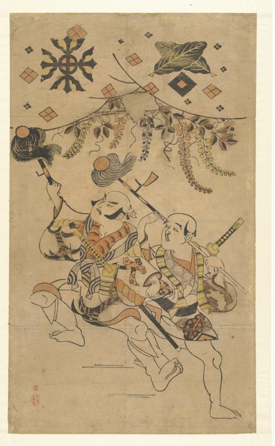 Acteurs Nakamura Denkuro I et Bando Matakuro, exécutant une danse de lance - Kiyonobu (I) , Torii (attributed to)