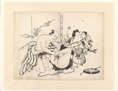 Représentation érotique avec accessoires de fumerie et paravent - Kiyonobu (I) , Torii
