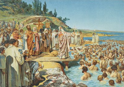 Le baptême des habitants de Kiev en 988 - Klavdiy Vasilievich Lebedev