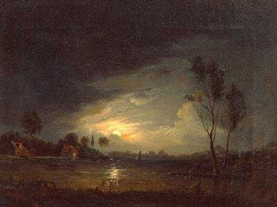 Paysage de fjord avec des pêcheurs au clair de lune - Knud Andreassen Baade